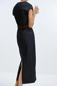 BELTED FITTED MIDI DRESS