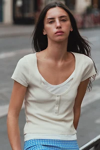 LAYERED-EFFECT HENLEY T-SHIRT