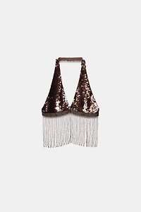 FRINGED SEQUIN CROP TOP