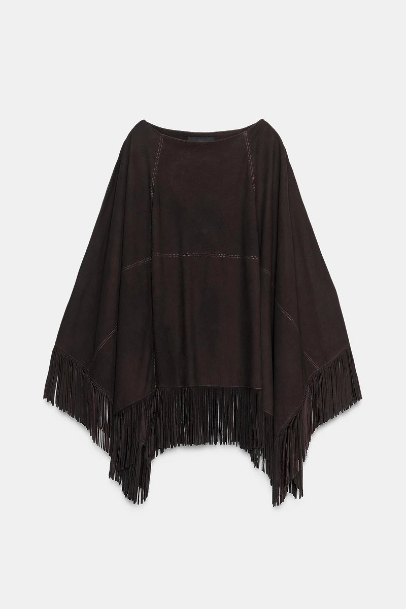 CAPE EN CUIR AVEC FRANGES