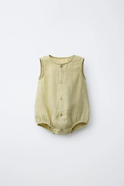 100% STRIPED LINEN ROMPER