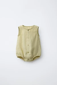 100% STRIPED LINEN ROMPER