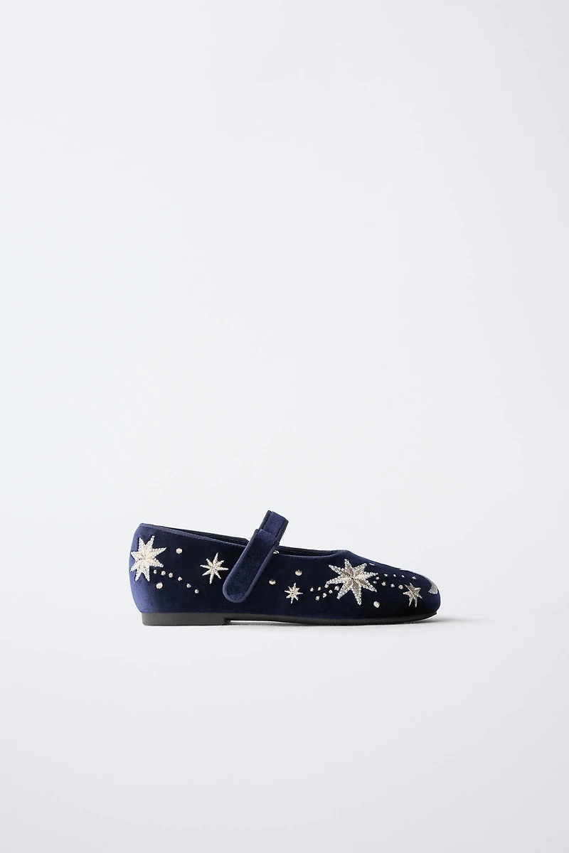 EMBROIDERED VELVET BALLET FLATS
