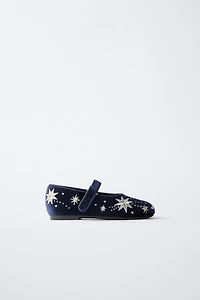 EMBROIDERED VELVET BALLET FLATS