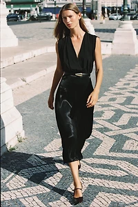 BELTED COMBINATION MIDI DRESS