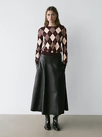 Cotton knit sweater with argyle detail