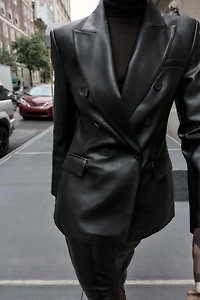 FAUX LEATHER DOUBLE BREASTED BLAZER