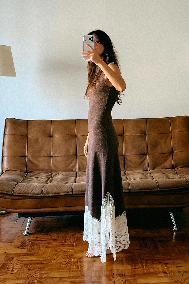 LONG COMBINATION LACE DRESS