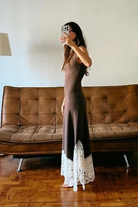 LONG COMBINATION LACE DRESS