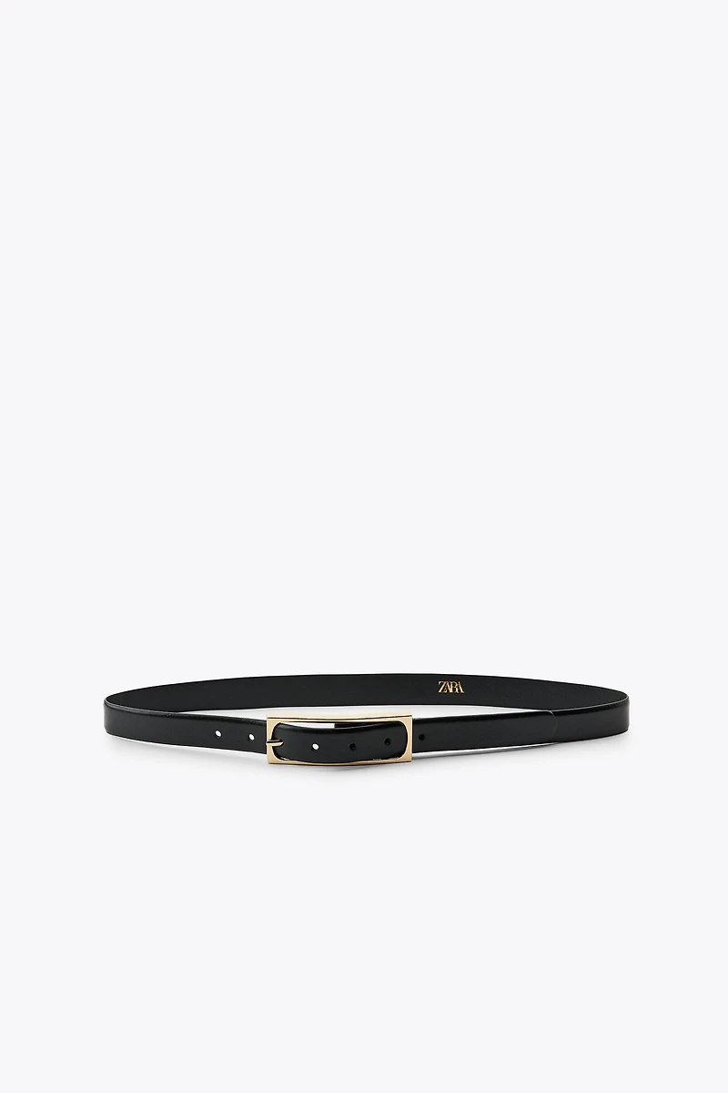 LEATHER BELT WITH RECTANGULAR BUCKLE