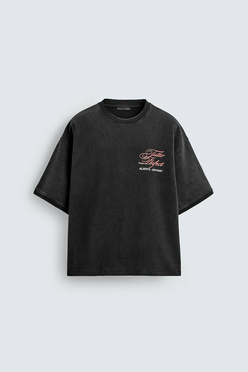 WASHED PRINTED TEXT SWEATSHIRT