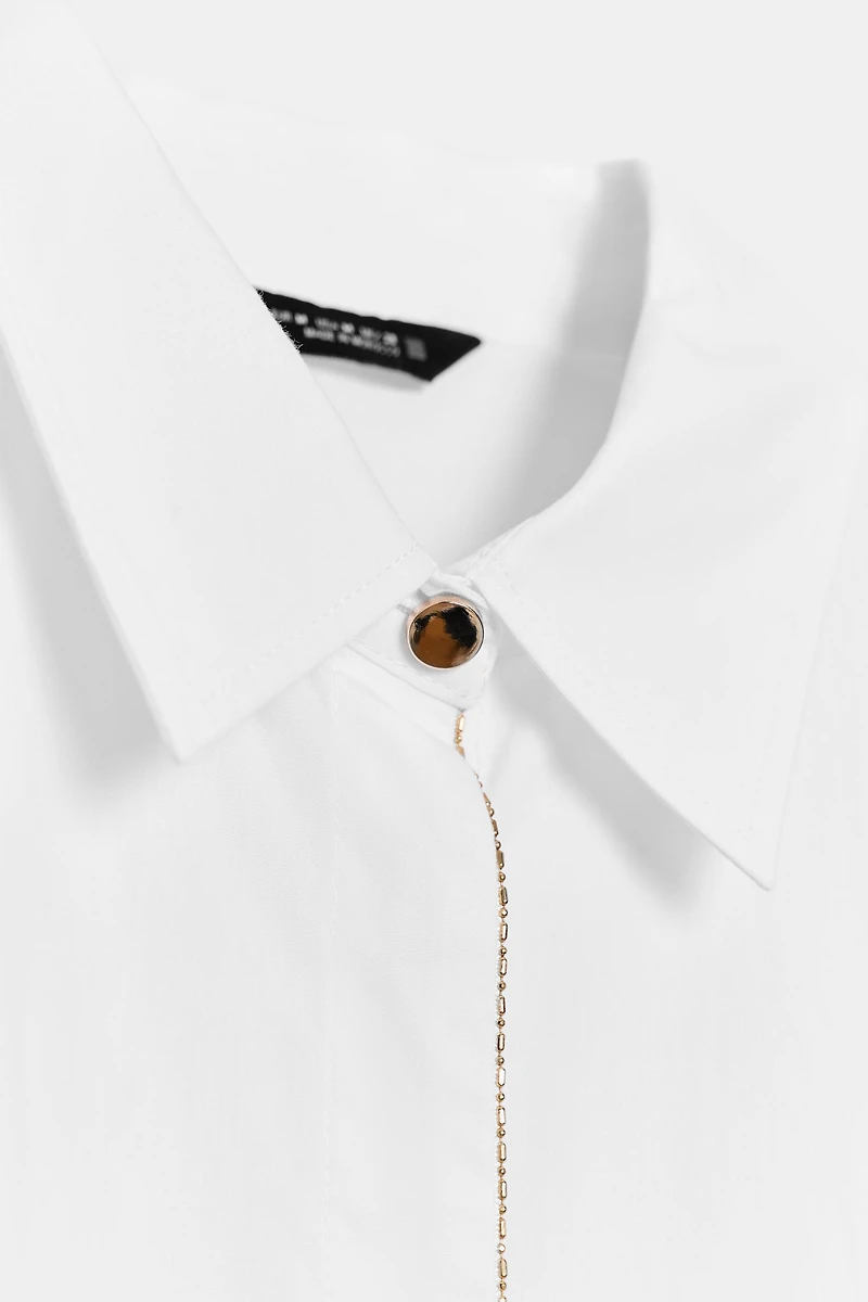 BEADED PLACKET POPLIN SHIRT