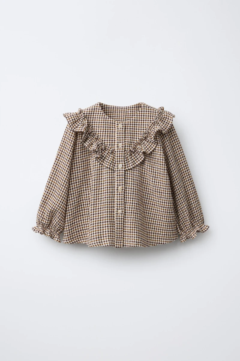 PLAID RUFFLE BLOUSE