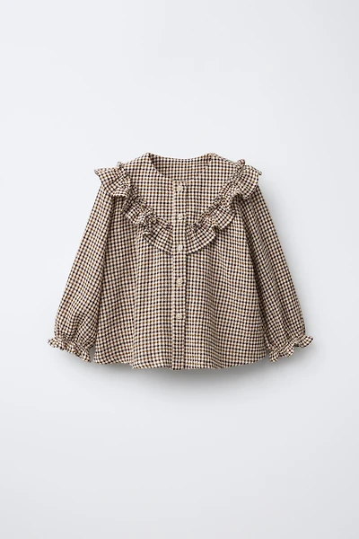 PLAID RUFFLE BLOUSE