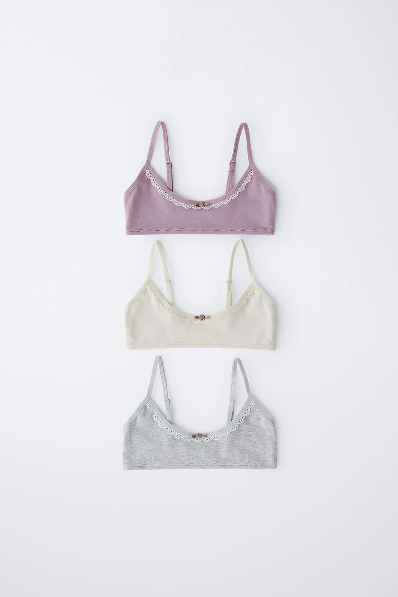 9-14 ANS/ LOT DE TROIS TOPS À DENTELLE RAPPORTÉE