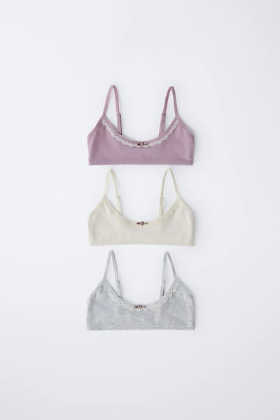 9-14 ANS/ LOT DE TROIS TOPS À DENTELLE RAPPORTÉE