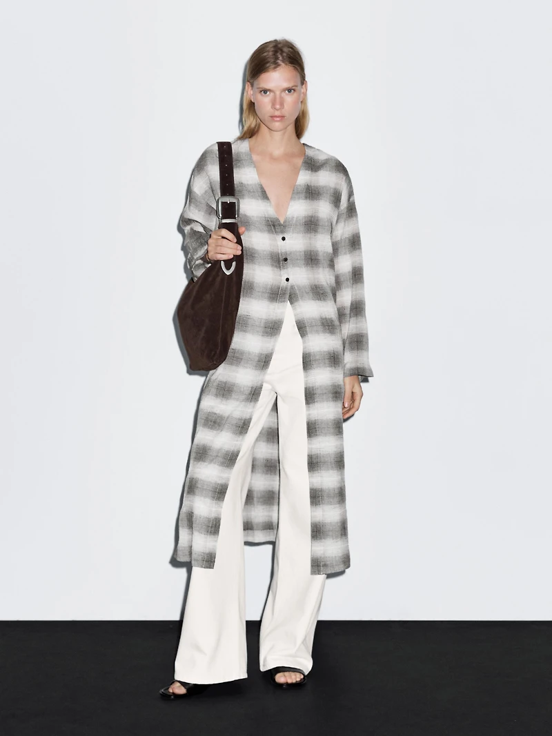 Long check tunic dress