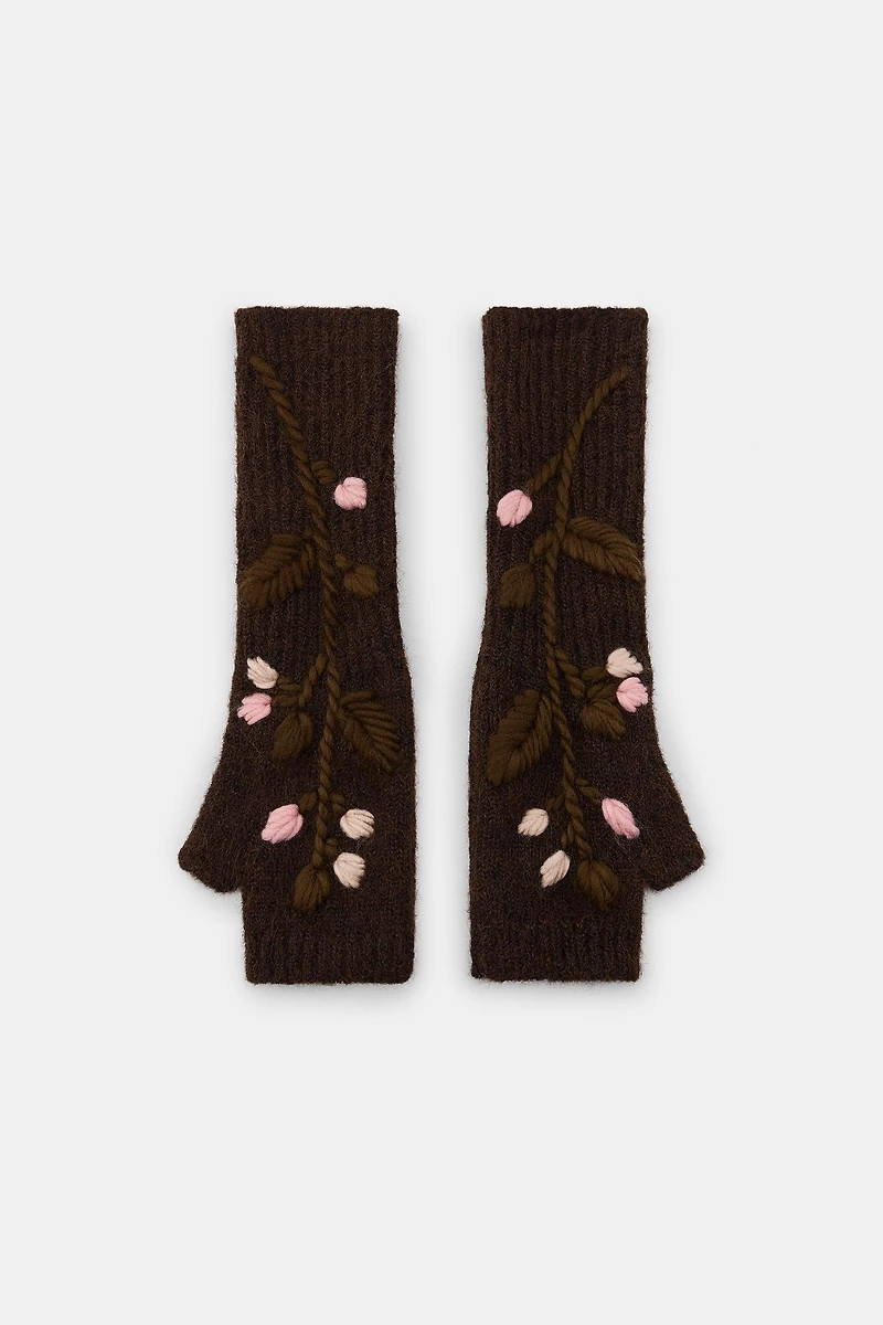 FLORAL EMBROIDERED KNIT MITTENS