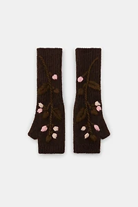FLORAL EMBROIDERED KNIT MITTENS