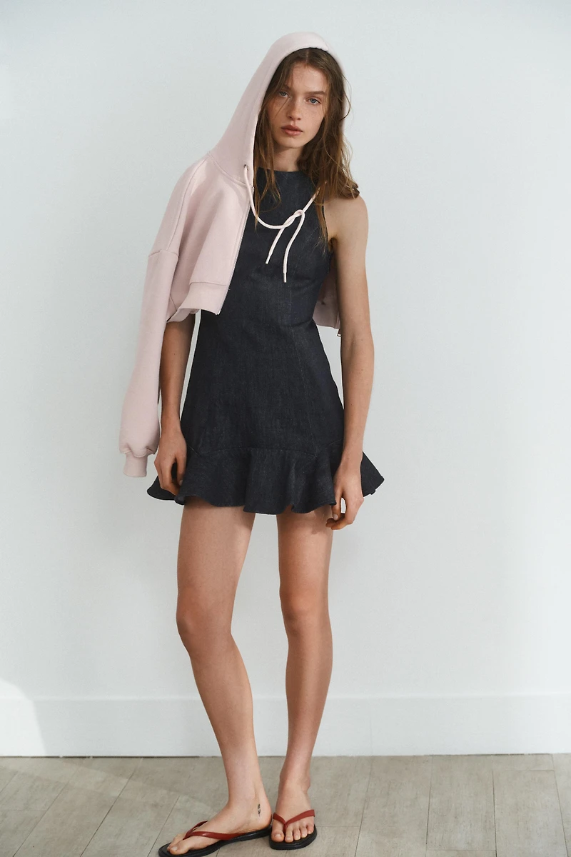 TRF DENIM RUFFLE DRESS