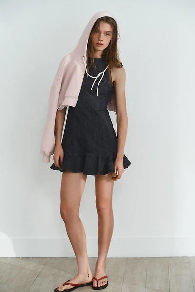 TRF DENIM RUFFLE DRESS