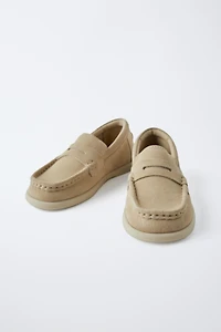 SADDLE SPLIT LEATHER LOAFERS