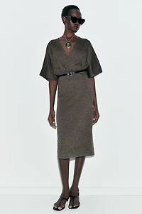 BELTED PIQUE MIDI DRESS