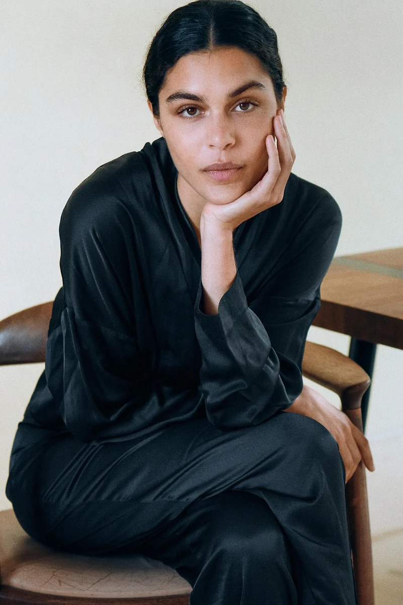 PANTALON BOUFFANT SATINÉ FLUIDE