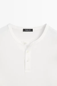T-shirt manches longues col tunisien 100 % coton