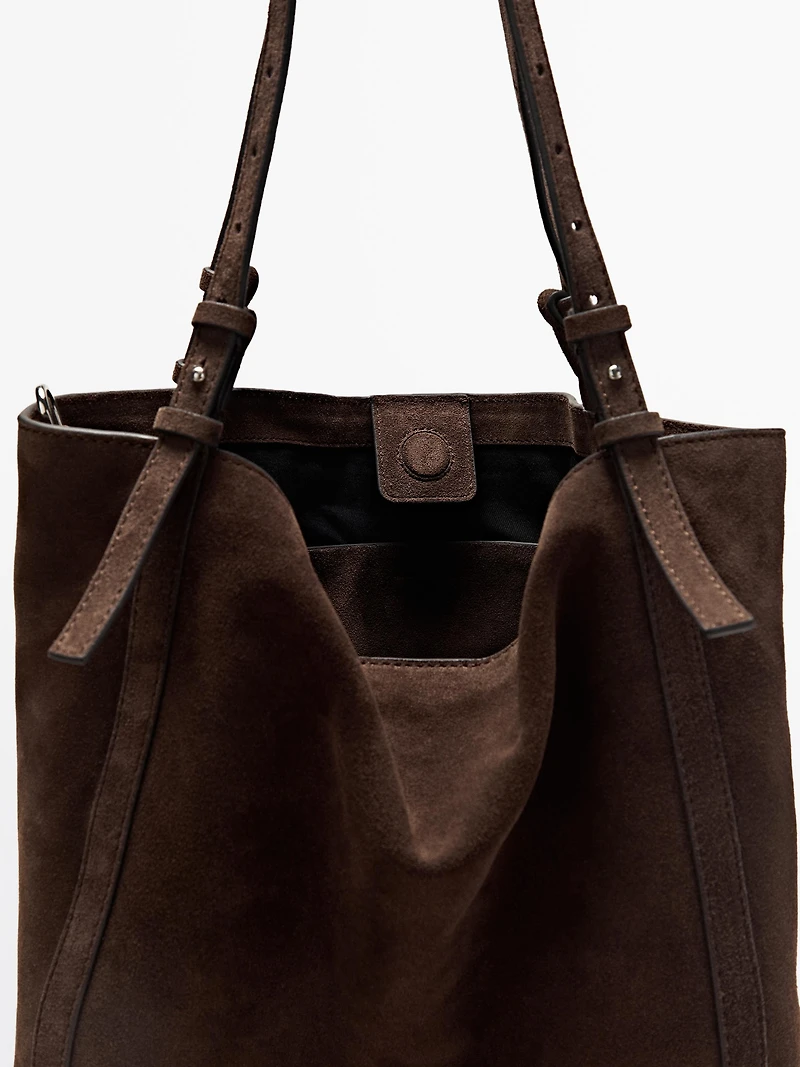 Split suede leather tote bag