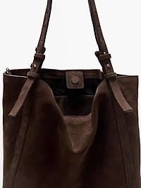 Split suede leather tote bag