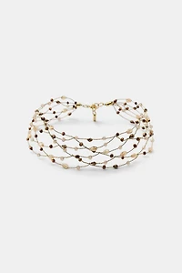 METALLIC THREAD STONE CHOKER NECKLACE
