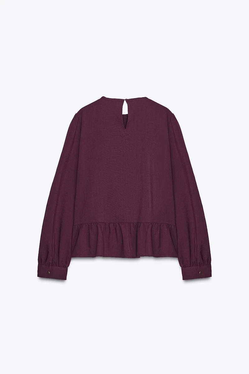 LACE TRIM PEPLUM BLOUSE