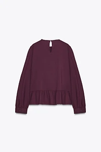 LACE TRIM PEPLUM BLOUSE
