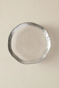 EMBOSSED GLASS DESSERT PLATE WITH SILVER RIM