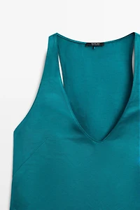 Satin linen blend V-neck top