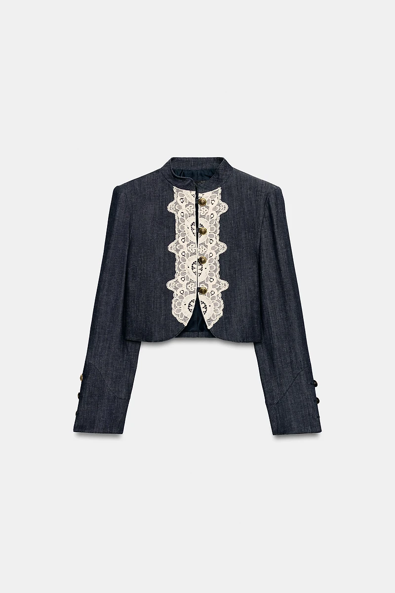 CROPPED LACE-TRIM JACKET