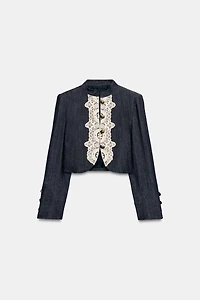 CROPPED LACE-TRIM JACKET