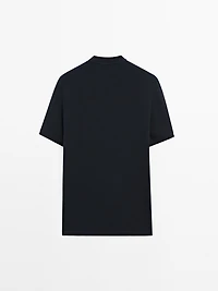Ribbed polo shirt with stand collar