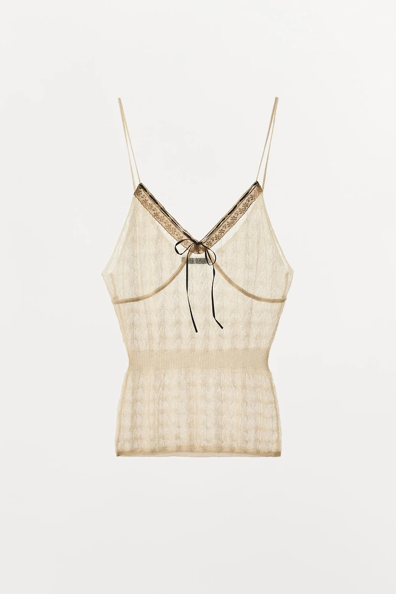CONTRAST BOW KNIT TOP