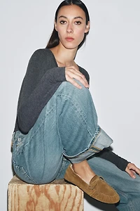 MOCASSINS EN CUIR DAIM EFFET PEAU DE MOUTON