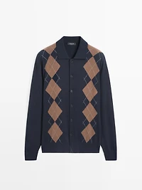 Wool blend argyle knit cardigan