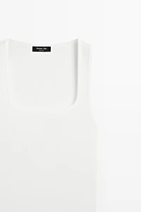 Top col carré en coton