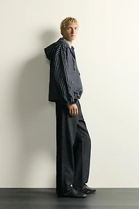 STRIPED COTTON-LINEN HOODIE OVERSHIRT