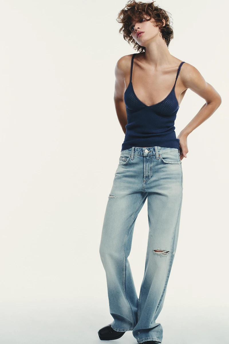 TRF MID-RISE RIPPED WIDE LEG JEANS
