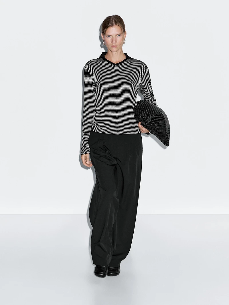 Striped long sleeve polo shirt