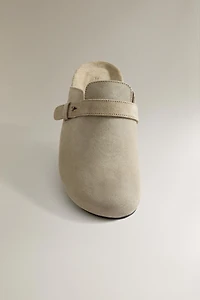 LEATHER MULE CLOG SLIPPERS WITH STRAP DETAIL