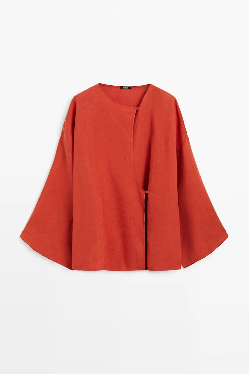 Blouse fluide croisée 100 % lin