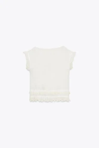 EMBROIDERED GAUZE BOW CROP TOP