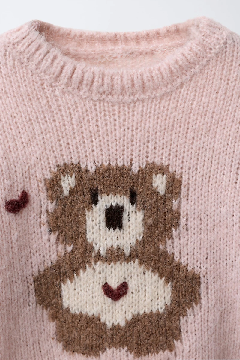 EMBROIDERED BEAR WOOL BLEND KNIT SWEATER